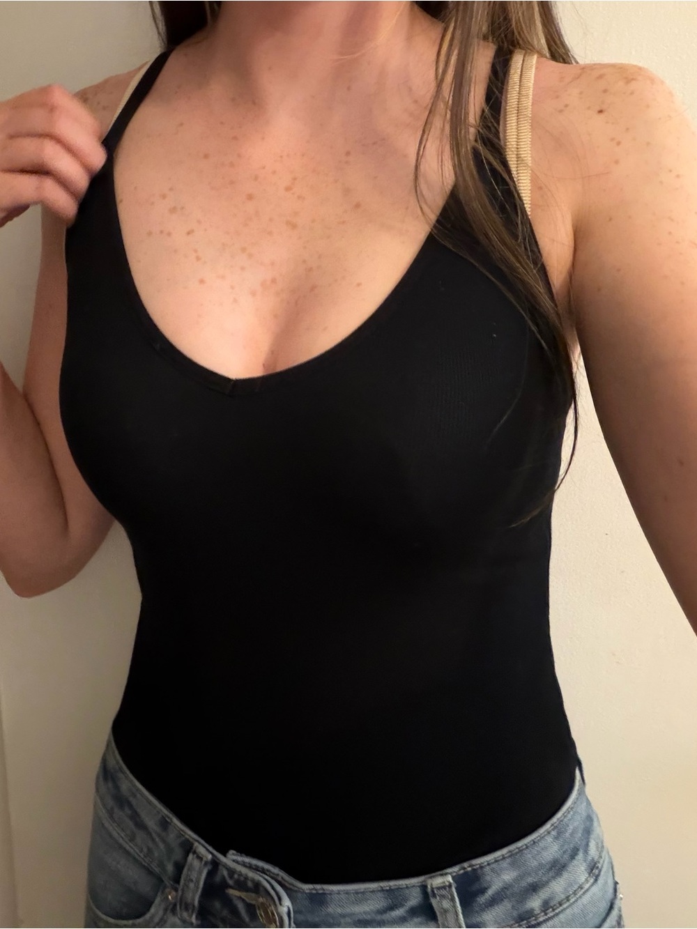 Aritzia Talula Black Ribbed V-Neck Bodysuit